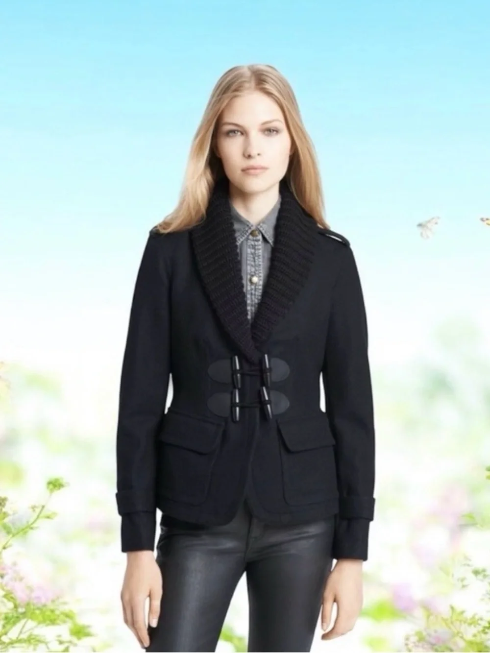 Burberry Black Toggle Blazer with Ribbed Shawl Collar - Picture 6 of 7